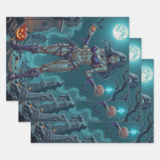 Halloween Traktatie of Zombie Vriendin w Hersenen Inpakpapier Vel (Set)