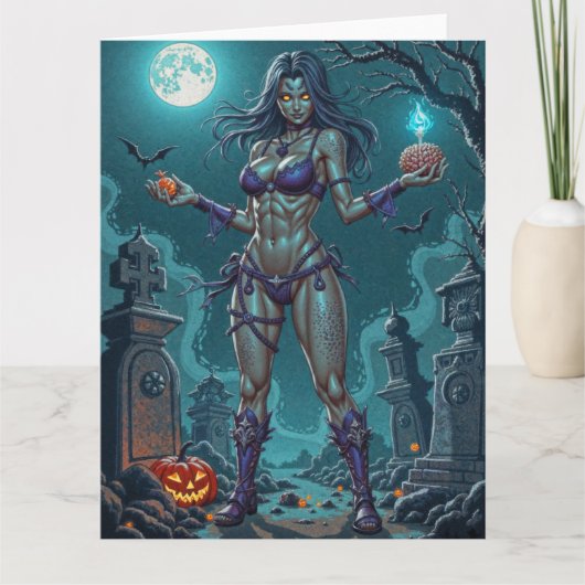 Halloween Traktatie of Zombie Vriendin w Hersenen Kaart (Voorkant)