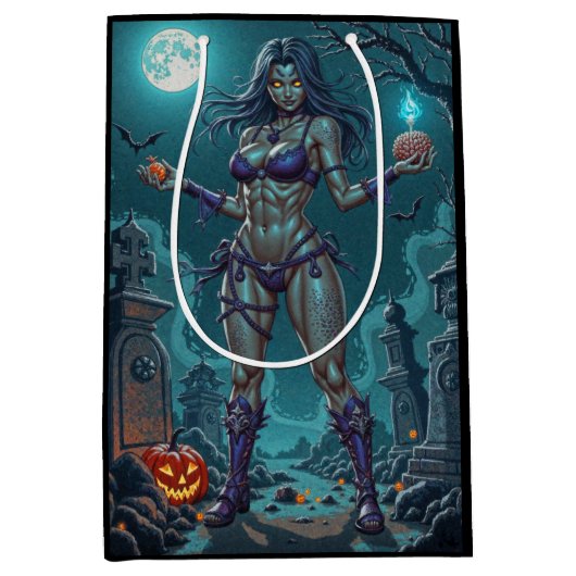 Halloween Traktatie of Zombie Vriendin w Hersenen Medium Cadeauzakje (Voorkant)