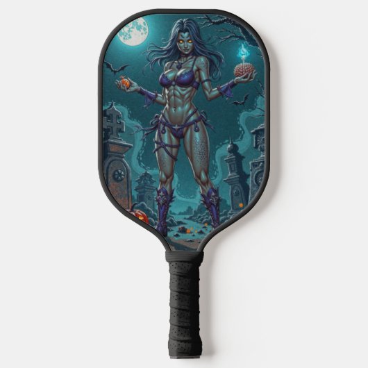 Halloween Traktatie of Zombie Vriendin w Hersenen Pickleball Paddle (Voorkant)