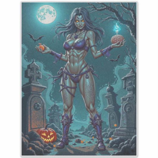 Halloween Traktatie of Zombie Vriendin w Hersenen Sticker (Voorkant)