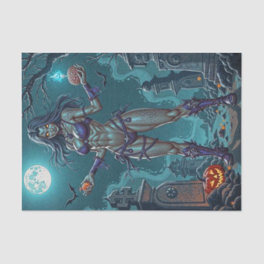 Halloween Traktatie of Zombie Vriendin w Hersenen Tissuepapier (Voorkant)