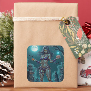 Halloween Traktatie of Zombie Vriendin w Hersenen Vierkante Sticker