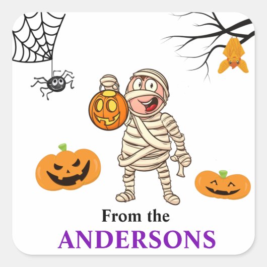 Halloween Treat Label Cute Mummy Boy Sticker (Voorkant)
