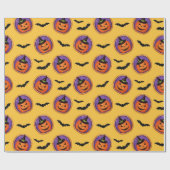 Halloween Treats Jack-O-Lantern & Bats Yellow Cadeaupapier (Vlak)