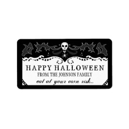 Halloween Treats Label - Zwart & Wit Schedel