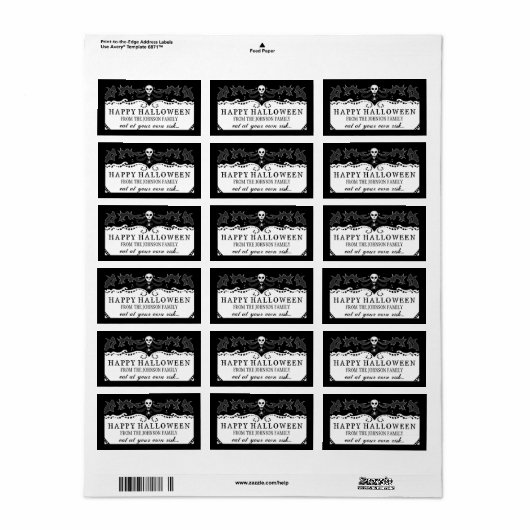 Halloween Treats Label - Zwart & Wit Schedel (Full Sheet)