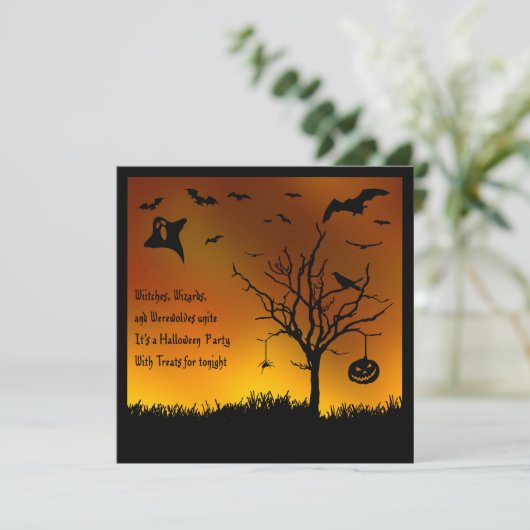 Halloween Tree Kinderen Party Kaart (Staand voorkant)