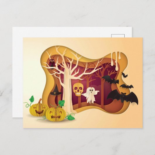 Halloween Tree Papercut Ghost & Skull Briefkaart (Voorkant / Achterkant)