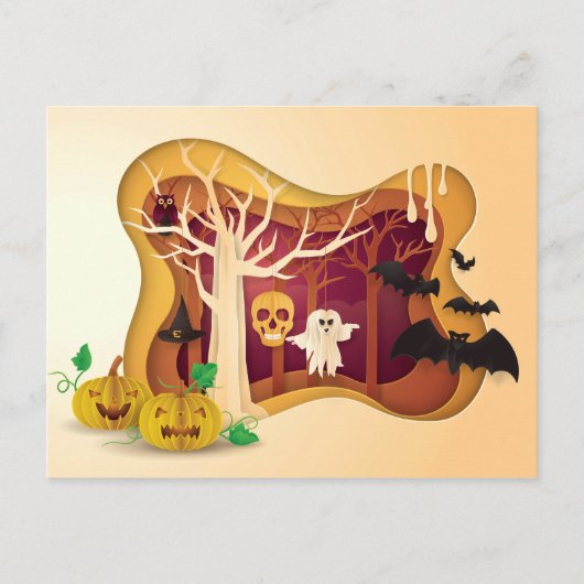Halloween Tree Papercut Ghost & Skull Briefkaart (Voorkant)