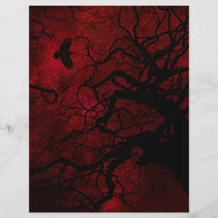 Halloween Tree Red Scrapbook Paper