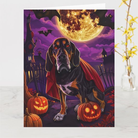 Halloween Treeing Walker Vampier Pompoenen Eng Kaart (Gele Bloem)