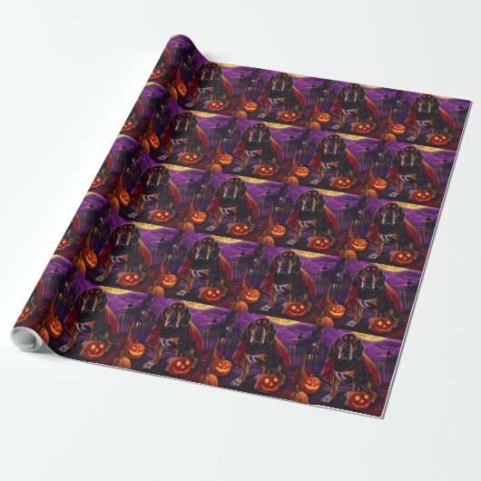 Halloween Treeing Walker Vampier Pompoenen Griezel Cadeaupapier (Uitgerold)