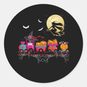 Halloween Trein Heks Vliegende Geest Pompoen Jack  Ronde Sticker