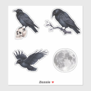 Halloween Trendy Zwarte raaf kraai ,schedel en maa Sticker