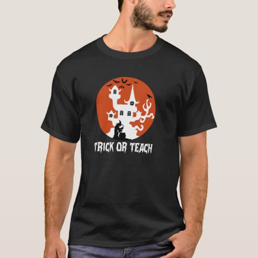Halloween Trick of Teach Herfst Moon Witch Vleermu T-shirt (Voorkant)