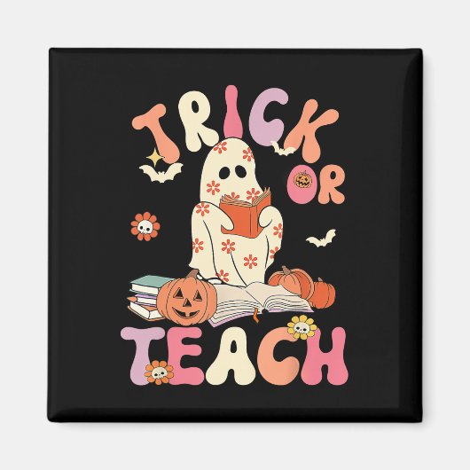 Halloween Trick of Teach Retro Floral Ghost Teache Magneet (Voorkant)