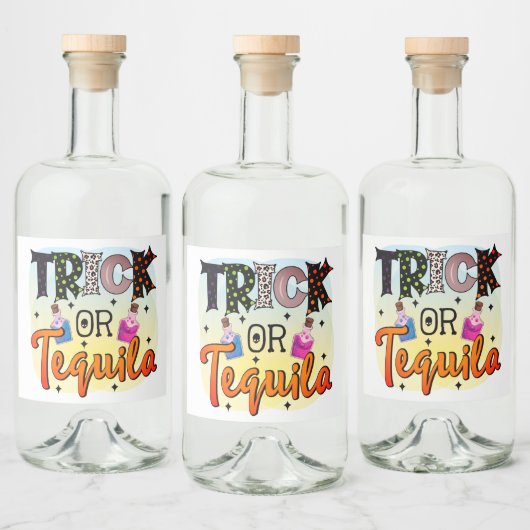 Halloween Trick of Tequila Typography Fun Likeurfles Etiket (Flessen)