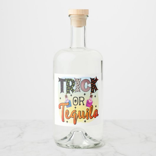 Halloween Trick of Tequila Typography Fun Likeurfles Etiket (Voorkant)