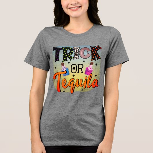 Halloween Trick of Tequila Typography Fun Tri-Blend Shirt (Voorkant)