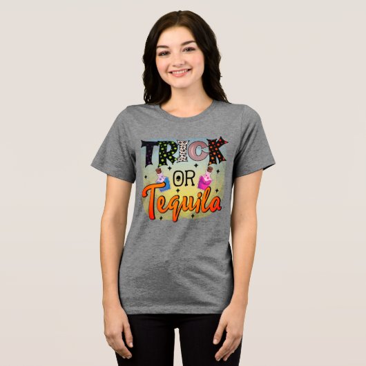 Halloween Trick of Tequila Typography Fun Tri-Blend Shirt (Voorkant volledig)