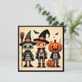 Halloween Trick of Treaters Retro Kaart (Staand voorkant)