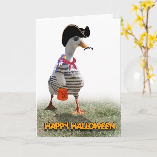 Halloween Trick of Treating Pirate Duck Kaart (Gele Bloem)