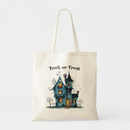 Halloween Trick or treat Bag met Creepy House Tote Bag