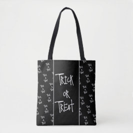 Halloween trick or treat black and white tote bag