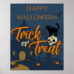 Halloween Trick or treat Black Cat and Skull Poster