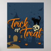 Halloween Trick or treat Black Cat and Skull Poster (Voorkant)