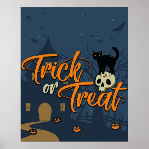 Halloween Trick or treat Black Cat and Skull Poster