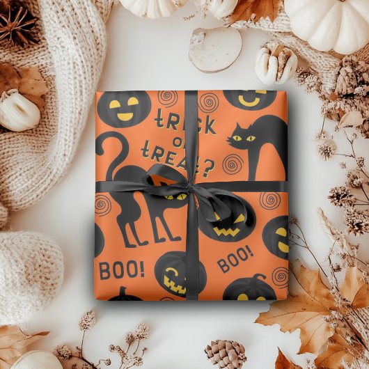 Halloween Trick or Treat Black Cat Gothic Pumpkins Cadeaupapier