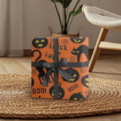 Halloween Trick or Treat Black Cat Gothic Pumpkins Cadeaupapier