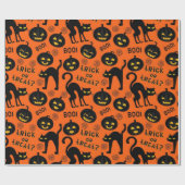 Halloween Trick or Treat Black Cat Gothic Pumpkins Cadeaupapier (Vlak)