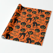 Halloween Trick or Treat Black Cat Gothic Pumpkins Cadeaupapier (Uitgerold)