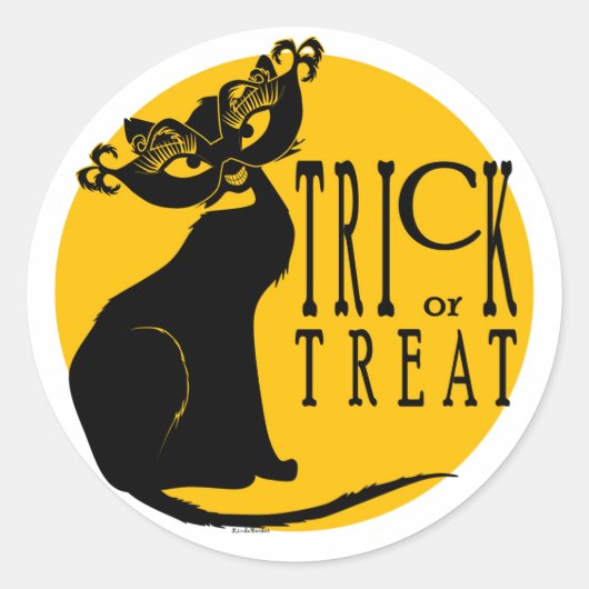 Halloween Trick or treat Black Cat Round Sticker (Voorkant)