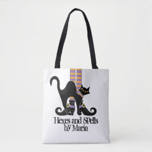 Halloween Trick or treat Black Cat Witch Shoes Tote Bag