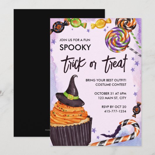 Halloween Trick or treat Cupcake Kaart (Voorkant / Achterkant)