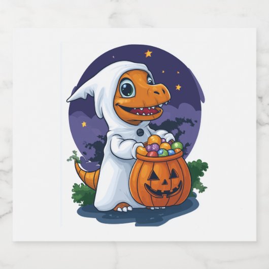 Halloween Trick-or-Treat Dino Sparkling Wijnetiket (Enkel label)