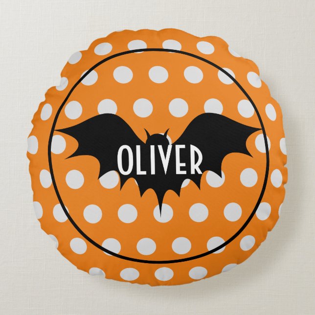 Halloween trick or treat gepersonaliseerd monogram rond kussen (Voorkant)
