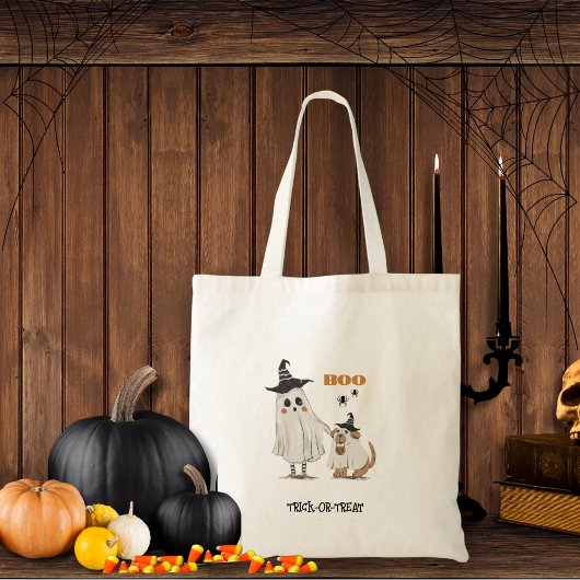 Halloween Trick or treat Ghost Dog Gepersonaliseer Tote Bag