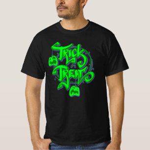 Halloween Trick or treat Green Paarse Text T-Shirt
