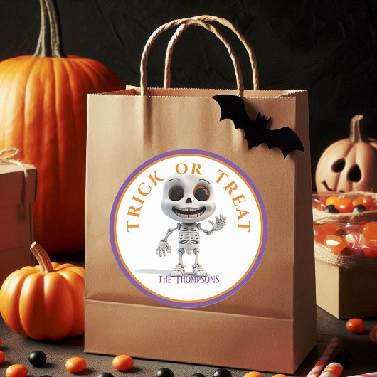 Halloween Trick or treat groot hoofd skelet Ronde Sticker
