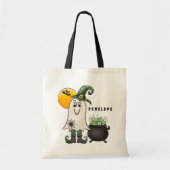 Halloween Trick or treat Heks Ghost Cauldron Naam Tote Bag (Voorkant)