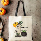 Halloween Trick or treat Heks Ghost Cauldron Naam Tote Bag