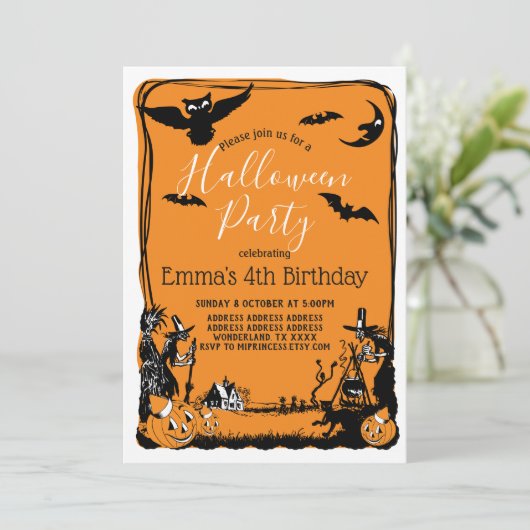 Halloween, Trick or treat, herfst, uitnodiging (Staand voorkant)