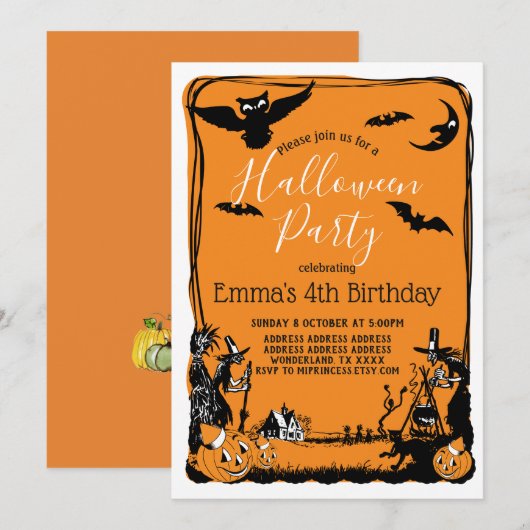 Halloween, Trick or treat, herfst, uitnodiging (Voorkant / Achterkant)