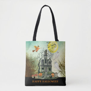 Halloween-Trick or treat in haunted House Tote Bag