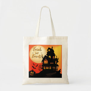 Halloween-Trick or treat in haunted House Tote Bag